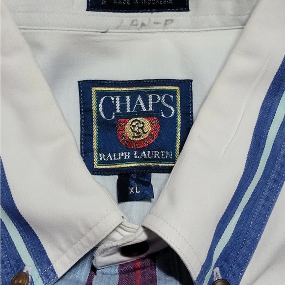 VTG 90's Chaps Ralph Lauren Button Up Shirt Men's Size XL Vertical Stripes - Picture 4 of 4